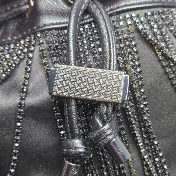 Aldo Mackie Black Faux Leather Bucket Bag Rhinestone Fringe Festival Party - Picture 13 of 13